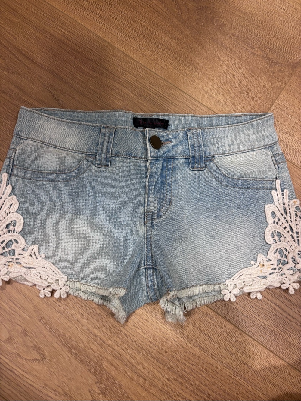 Light Blue Denim lace Trim Women's denim Shorts
